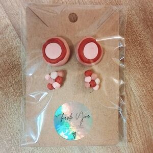 Red and Pink Clay Earrings